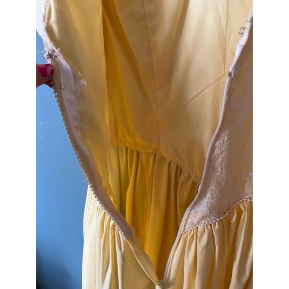 60s-70s Vintage Formal Yellow Beaded Bodice Midi Dress with Bow - Picture 6 of 12